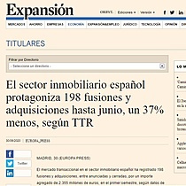 El sector inmobiliario espaol protagoniza 198 fusiones y adquisiciones hasta junio, un 37% menos, segn TTR